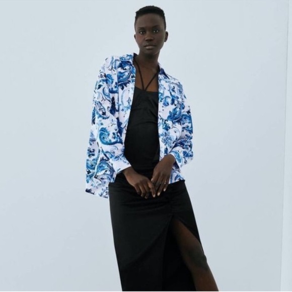 Zara blue and white button down shirt size medium NWT - Picture 3 of 7